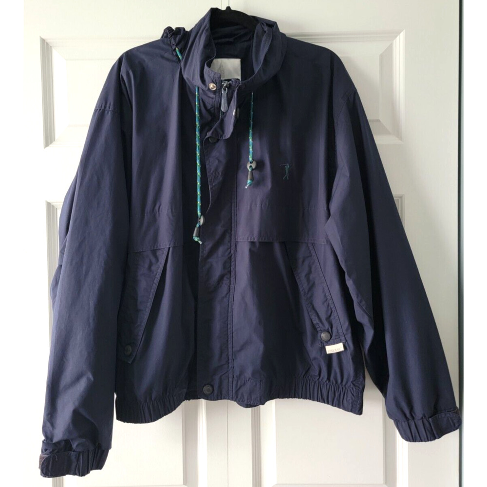 London Fog Men's Size Large Dark Navy Blue Golf Windbreaker Zip Up Button Jacket